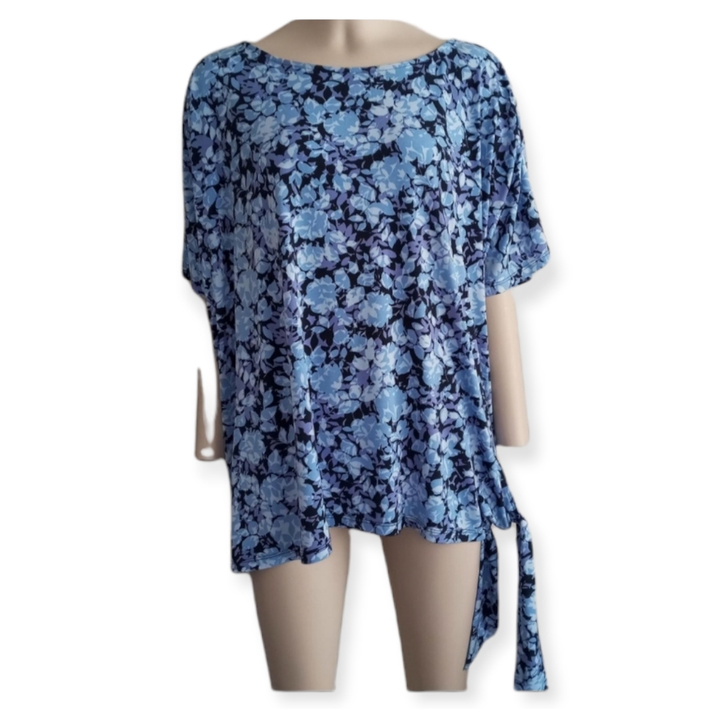 MICHAEL KORS blue floral print top with adjustable tie size 4